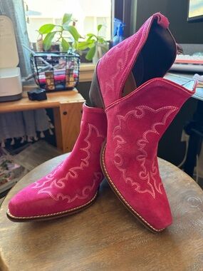 Myra Bag Pink Suede Western Ankle Boots